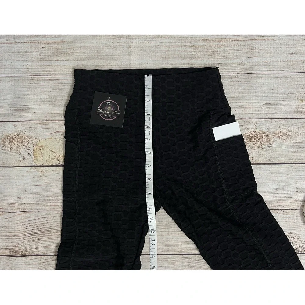 New With POCKETS Black‎ Honeycomb Scrunch Butt Leggings Size S/M Butt Lifting